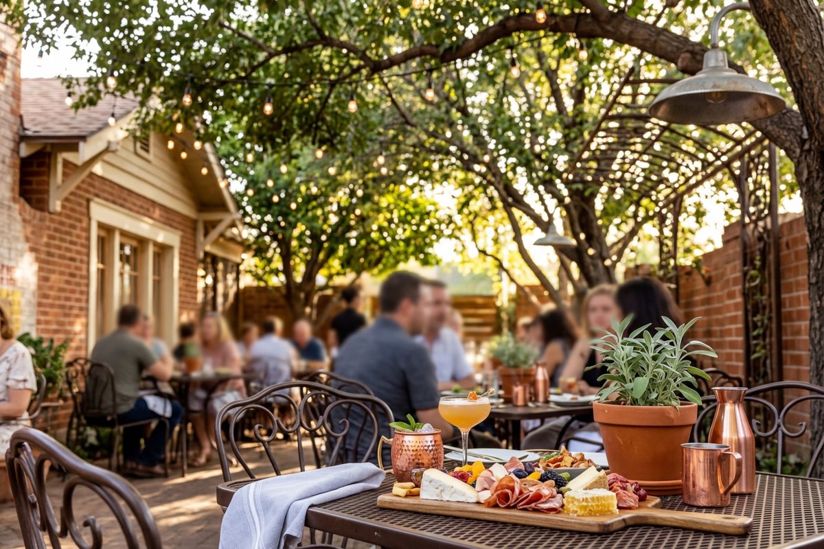 Outdoor patio dining scene in Arcadia