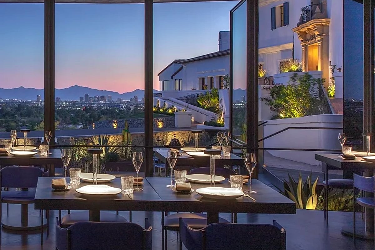 Christopher's fine dining interior at Wrigley Mansion with valley views