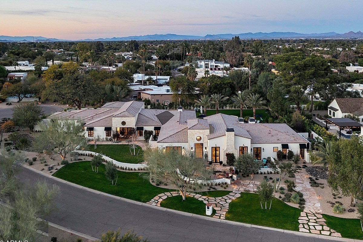 Aerial view of a luxury estate compound in Paradise Valley