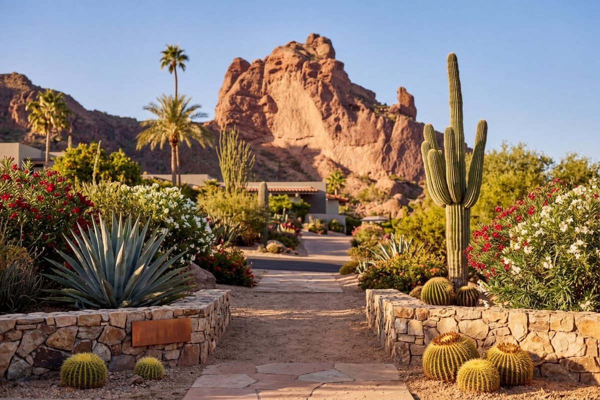 Private gated driveway approach to a Mediterranean-style Paradise Valley estate