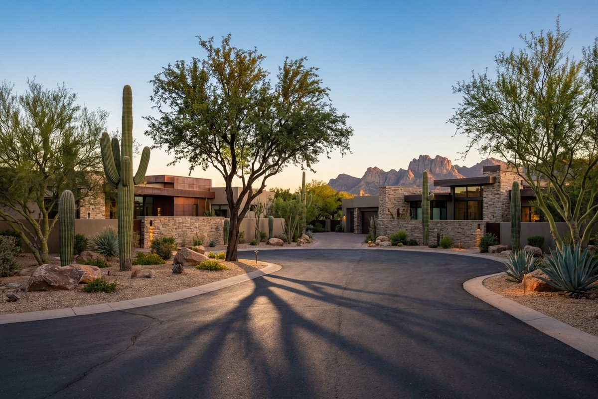 Tree-lined luxury streetscape in Scottsdale's premier residential corridor